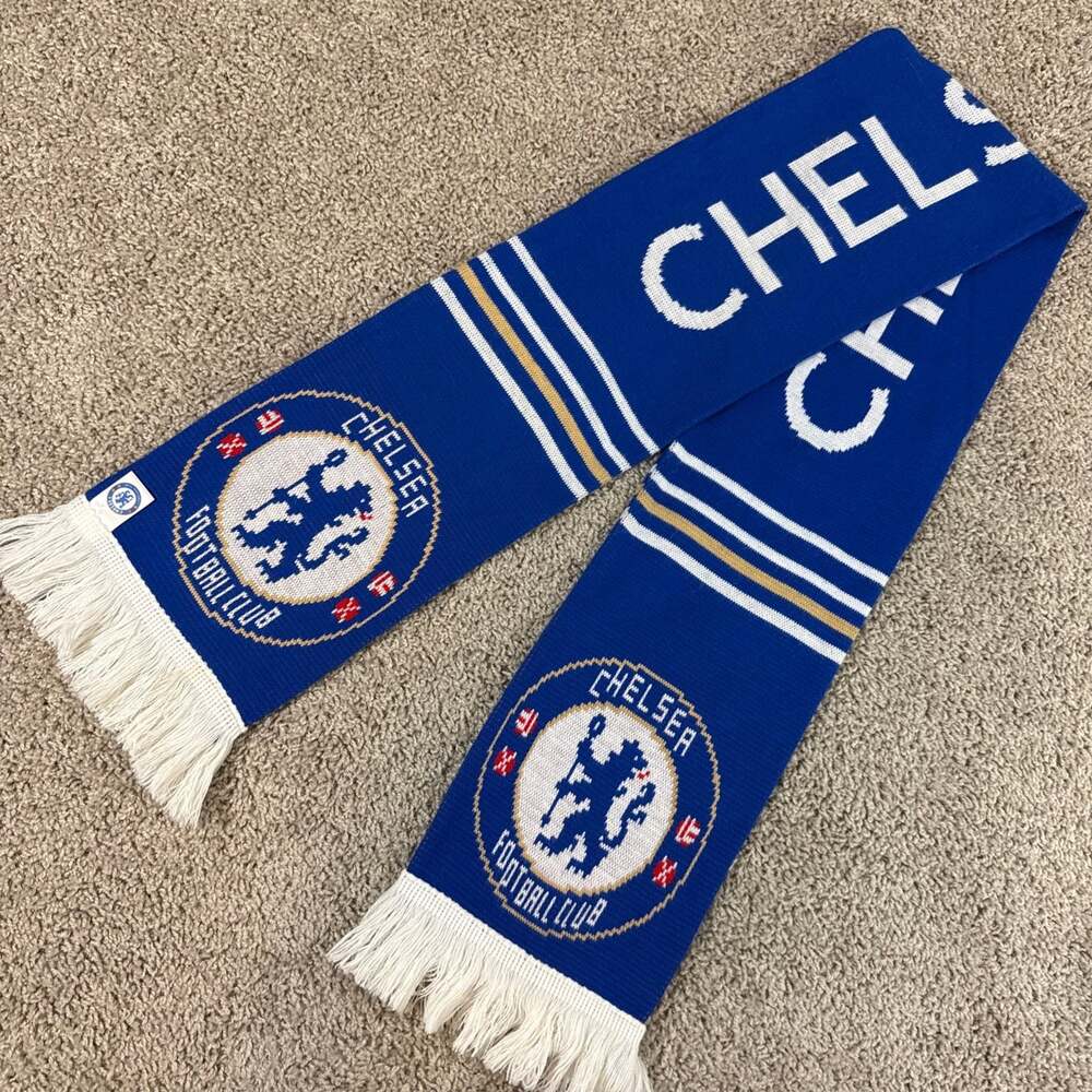 Chelsea FC Soccer Scarf Blue White Knit Supporter EPL UK Made Football EUC